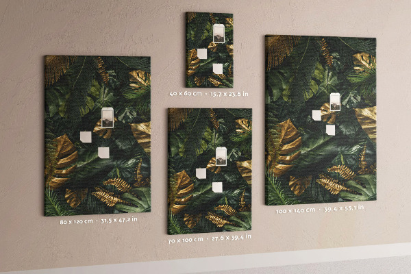 Tablero de corcho para pared con diseño de hojas doradas y plantas tropicales