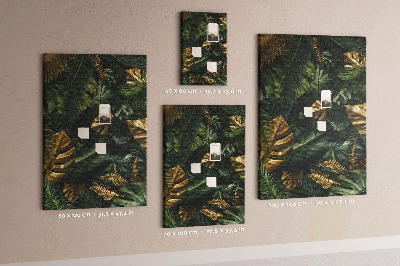 Tablero de corcho para pared con diseño de hojas doradas y plantas tropicales