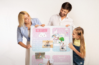 Pizarra de corcho decorativa con diseño de cuadernos coloridos de unicornio