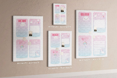 Pizarra de corcho decorativa con diseño de cuadernos coloridos de unicornio