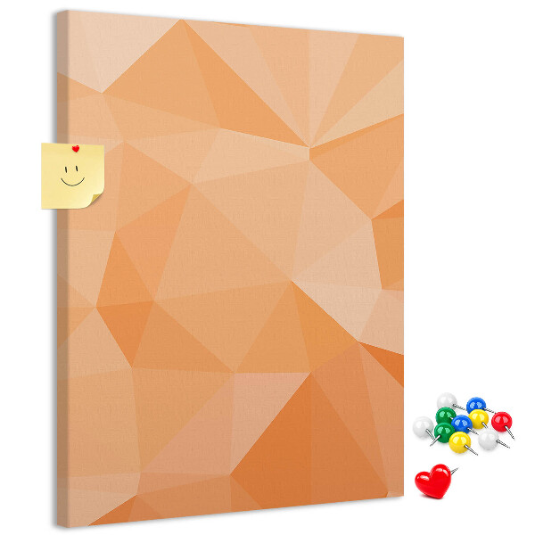 Tablero de corcho para pared con diseño geométrico en tonos naranja y beige