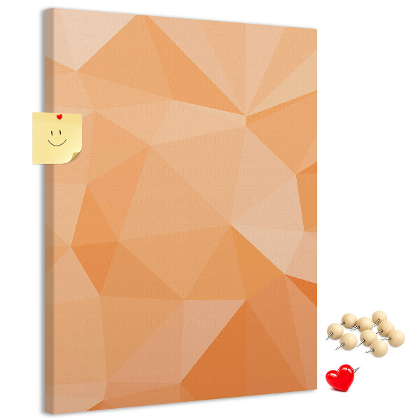 Tablero de corcho para pared con diseño geométrico en tonos naranja y beige