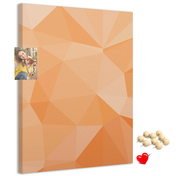 Tablero de corcho para pared con diseño geométrico en tonos naranja y beige