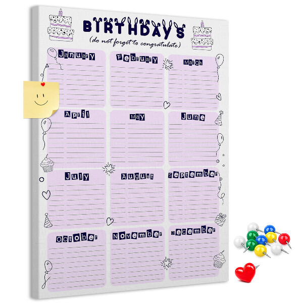 Tablero de corcho Calendario de cumpleaños con globos de colores