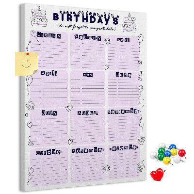 Tablero de corcho Calendario de cumpleaños con globos de colores