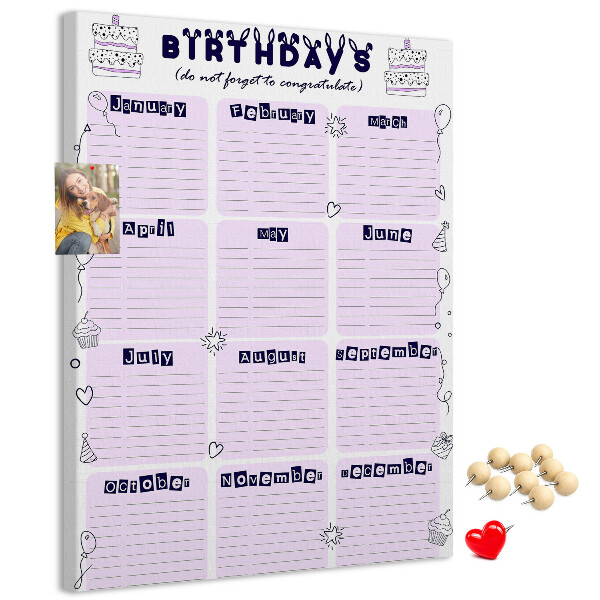 Tablero de corcho Calendario de cumpleaños con globos de colores