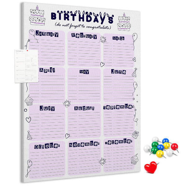 Tablero de corcho Calendario de cumpleaños con globos de colores