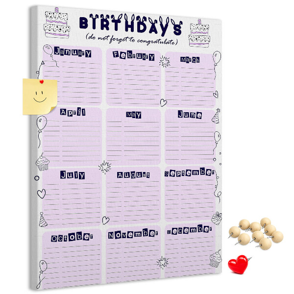 Tablero de corcho Calendario de cumpleaños con globos de colores