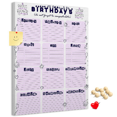 Tablero de corcho Calendario de cumpleaños con globos de colores