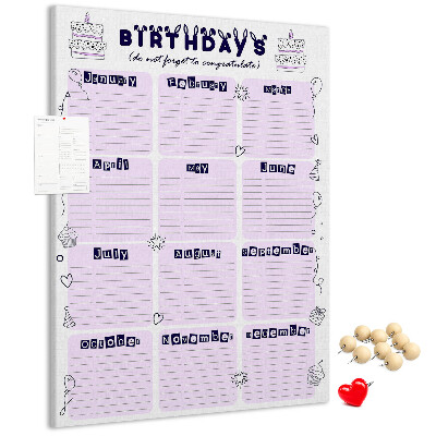 Tablero de corcho Calendario de cumpleaños con globos de colores