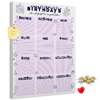 Tablero de corcho Calendario de cumpleaños con globos de colores