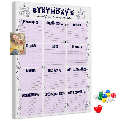 Tablero de corcho Calendario de cumpleaños con globos de colores