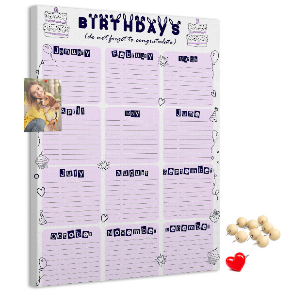 Tablero de corcho Calendario de cumpleaños con globos de colores