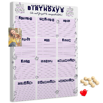 Tablero de corcho Calendario de cumpleaños con globos de colores