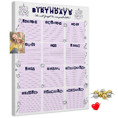 Tablero de corcho Calendario de cumpleaños con globos de colores