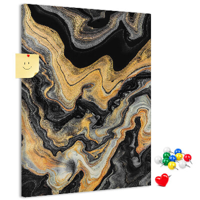 Tablero de corcho para pared Ondas abstractas de mármol dorado y negro