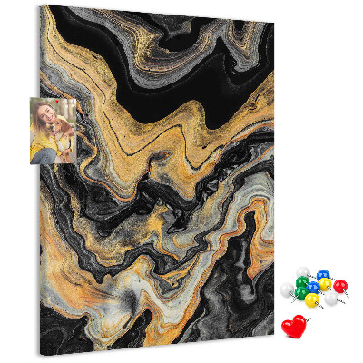 Tablero de corcho para pared Ondas abstractas de mármol dorado y negro
