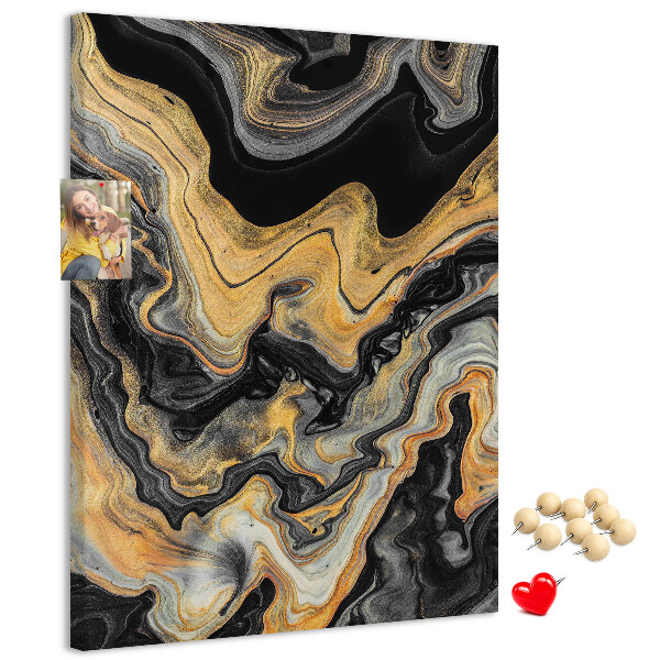 Tablero de corcho para pared Ondas abstractas de mármol dorado y negro