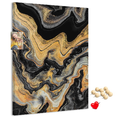 Tablero de corcho para pared Ondas abstractas de mármol dorado y negro
