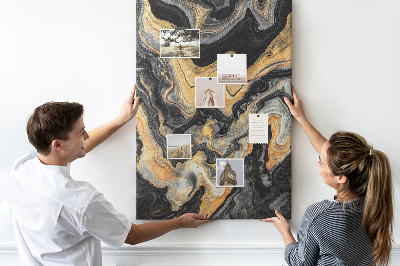 Tablero de corcho para pared Ondas abstractas de mármol dorado y negro