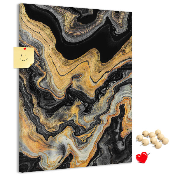 Tablero de corcho para pared Ondas abstractas de mármol dorado y negro