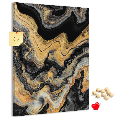 Tablero de corcho para pared Ondas abstractas de mármol dorado y negro