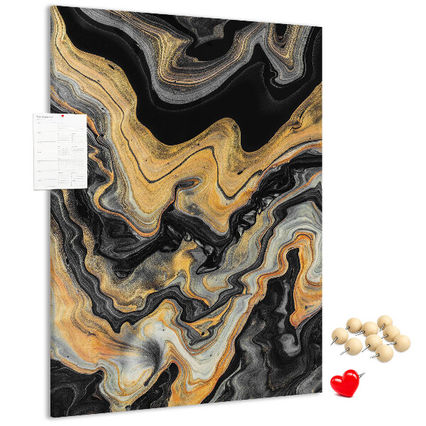 Tablero de corcho para pared Ondas abstractas de mármol dorado y negro