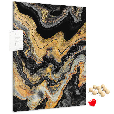 Tablero de corcho para pared Ondas abstractas de mármol dorado y negro
