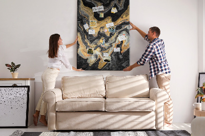 Tablero de corcho para pared Ondas abstractas de mármol dorado y negro