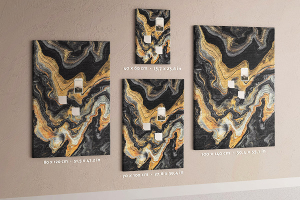 Tablero de corcho para pared Ondas abstractas de mármol dorado y negro