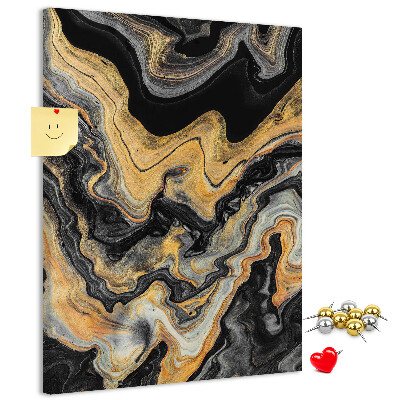 Tablero de corcho para pared Ondas abstractas de mármol dorado y negro