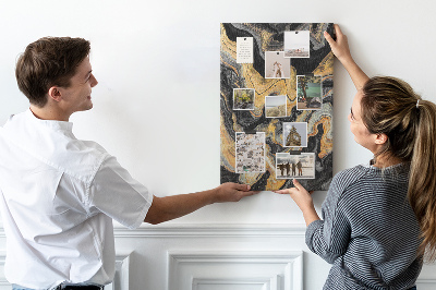 Tablero de corcho para pared Ondas abstractas de mármol dorado y negro