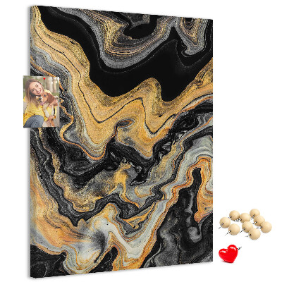 Tablero de corcho para pared Ondas abstractas de mármol dorado y negro