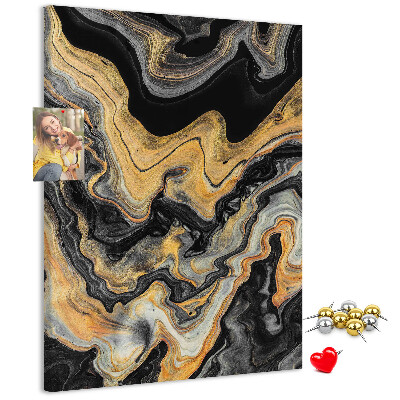 Tablero de corcho para pared Ondas abstractas de mármol dorado y negro