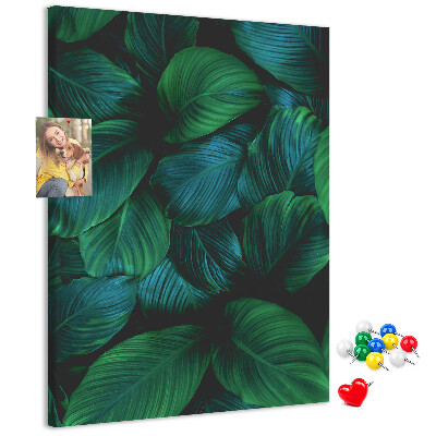 Tablero de corcho Hojas tropicales en tonos verdes