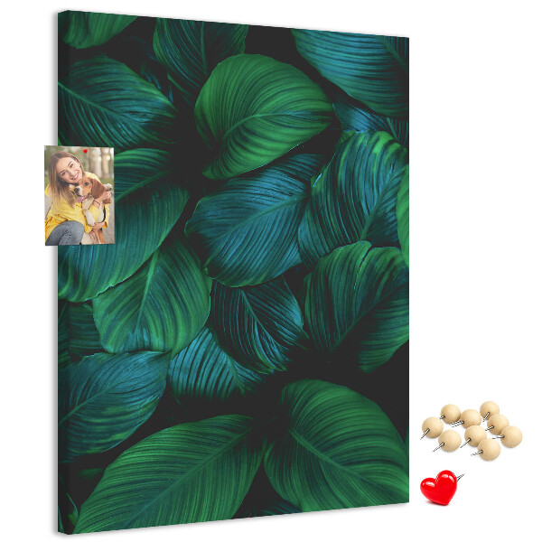 Tablero de corcho Hojas tropicales en tonos verdes