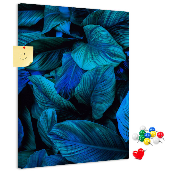 Tablero de corcho para pared Hojas nocturnas en tonos azules