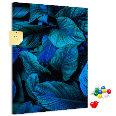 Tablero de corcho para pared Hojas nocturnas en tonos azules