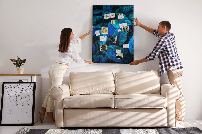 Tablero de corcho para pared Hojas nocturnas en tonos azules