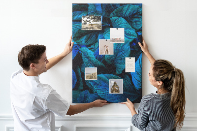 Tablero de corcho para pared Hojas nocturnas en tonos azules
