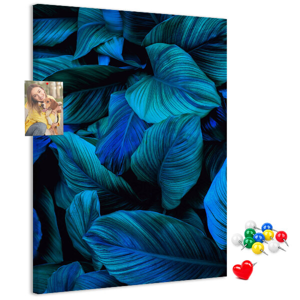 Tablero de corcho para pared Hojas nocturnas en tonos azules