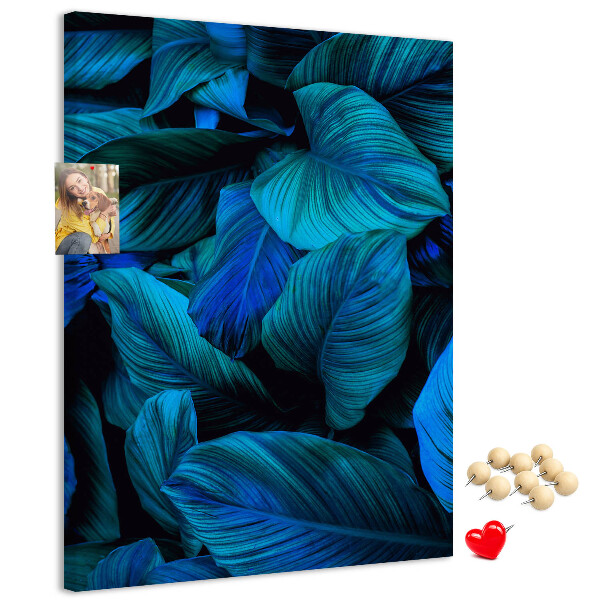 Tablero de corcho para pared Hojas nocturnas en tonos azules