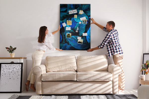 Tablero de corcho para pared Hojas nocturnas en tonos azules