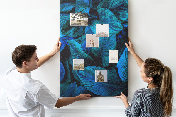 Tablero de corcho para pared Hojas nocturnas en tonos azules