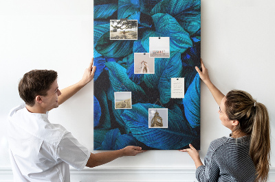 Tablero de corcho para pared Hojas nocturnas en tonos azules