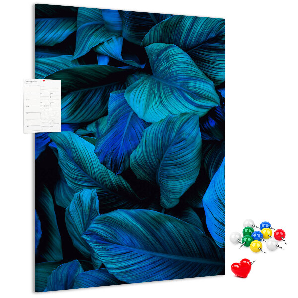Tablero de corcho para pared Hojas nocturnas en tonos azules