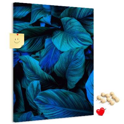 Tablero de corcho para pared Hojas nocturnas en tonos azules