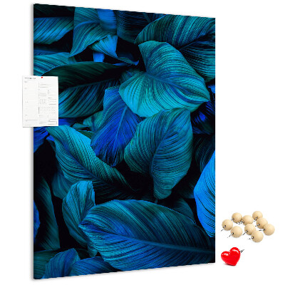 Tablero de corcho para pared Hojas nocturnas en tonos azules