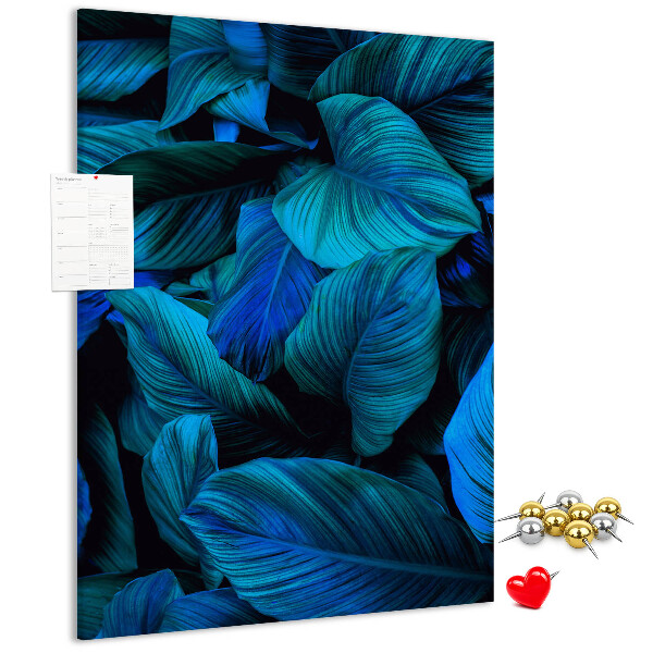 Tablero de corcho para pared Hojas nocturnas en tonos azules