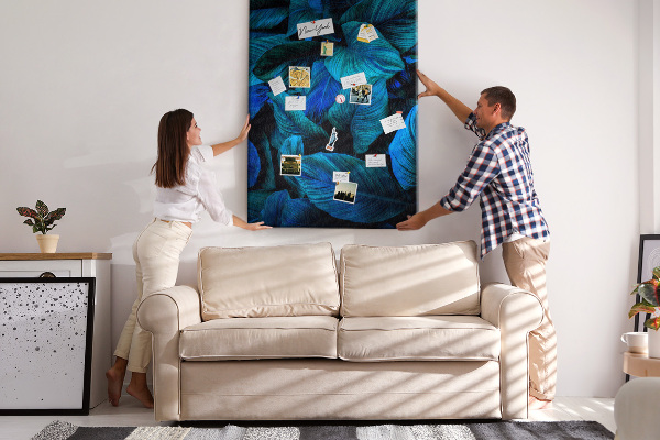 Tablero de corcho para pared Hojas nocturnas en tonos azules